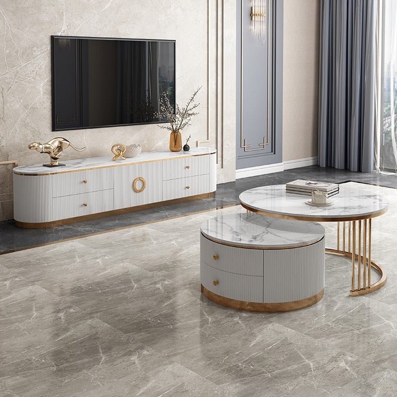 Modern Marble TV Cabinet - Small Coffee Table Combo - Casatrail.com