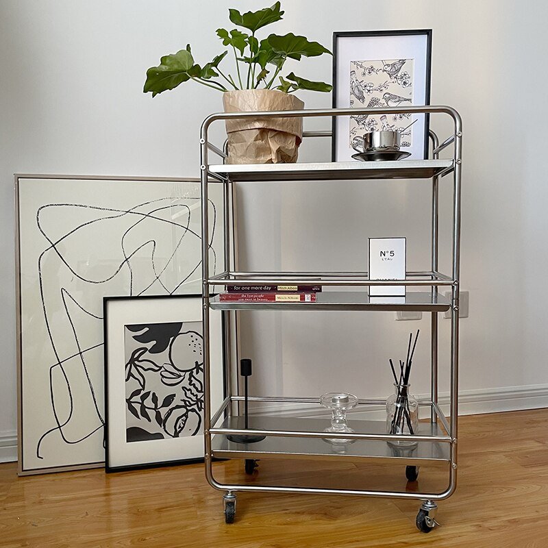 Modern Style Multi - layer Metal Shelf with Removable Pulley - Casatrail.com