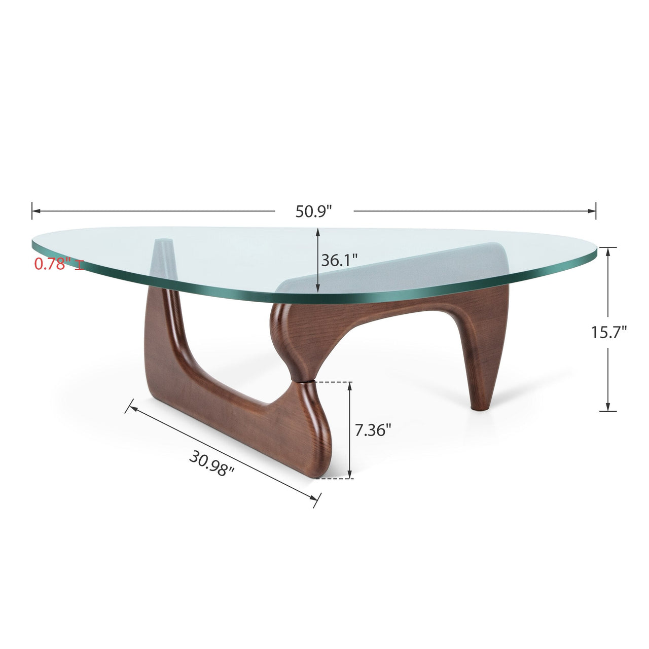 Modern Triangle Glass Coffee Table with Wood Base - Casatrail.com