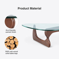 Thumbnail for Modern Triangle Glass Coffee Table with Wood Base - Casatrail.com