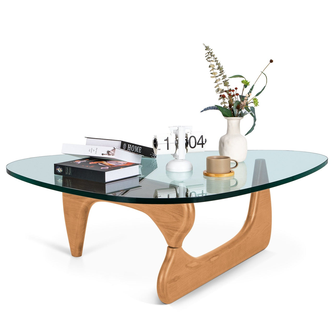 Modern Triangle Glass Coffee Table with Wood Base - Casatrail.com