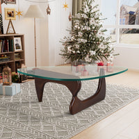 Thumbnail for Modern Triangle Glass Coffee Table with Wood Base - Casatrail.com