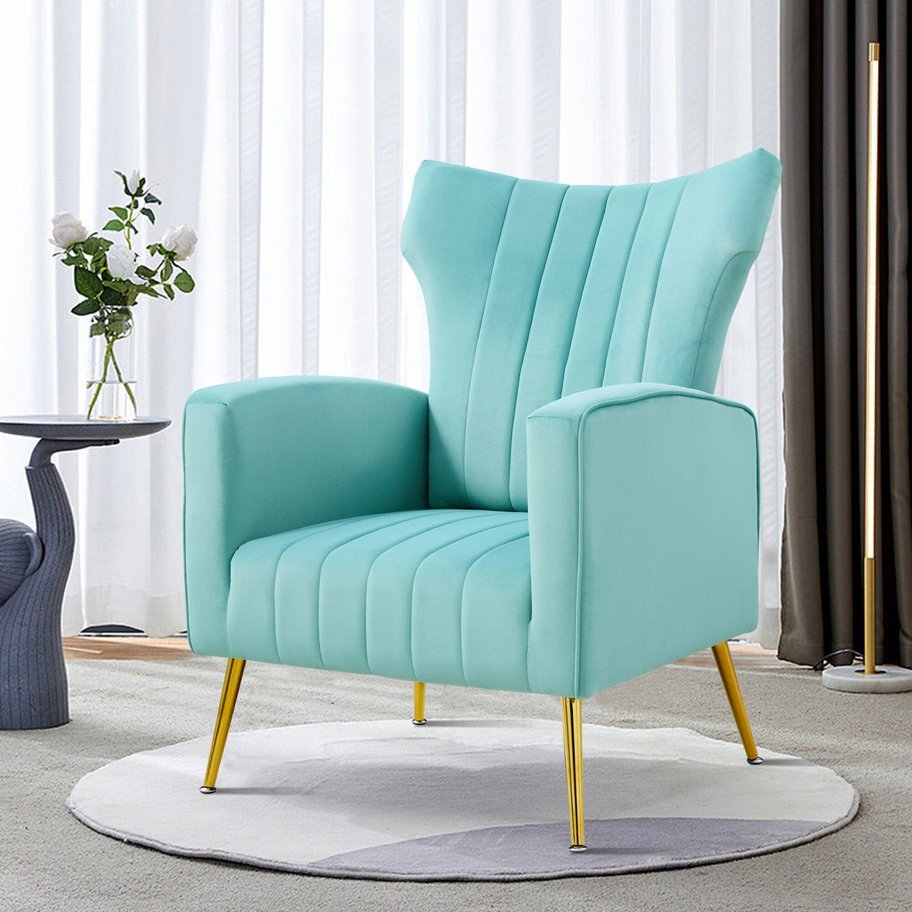 Modern Velvet Accent Chair with Gold Metal Legs - Casatrail.com