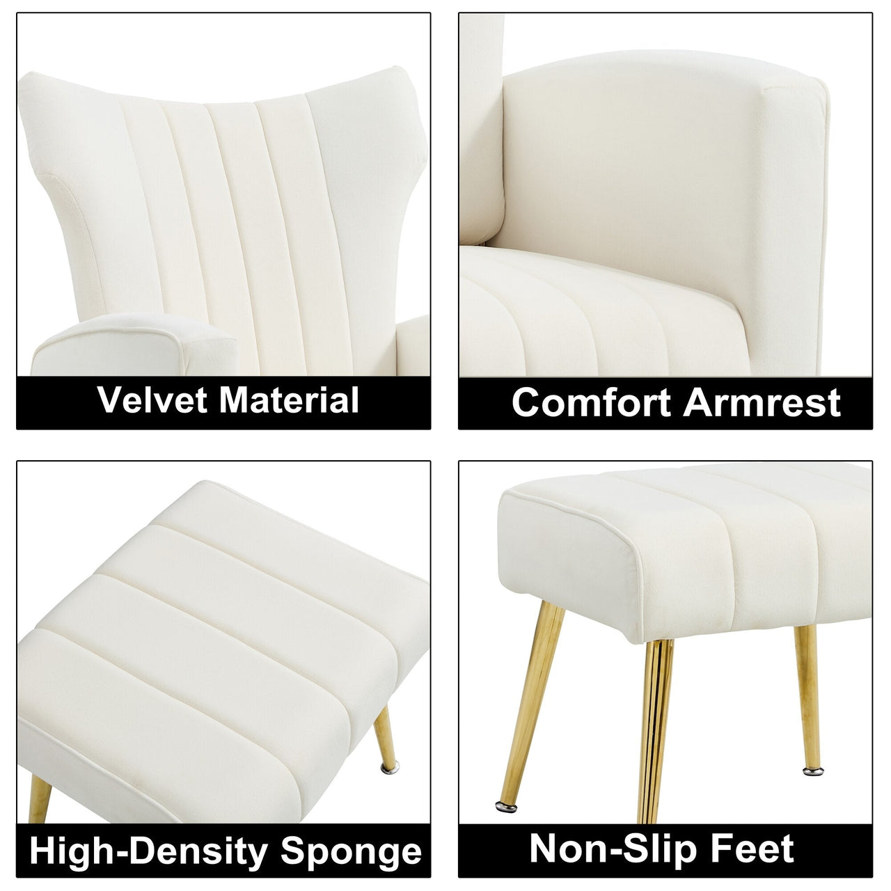 Modern Velvet Accent Chair with Gold Metal Legs - Casatrail.com