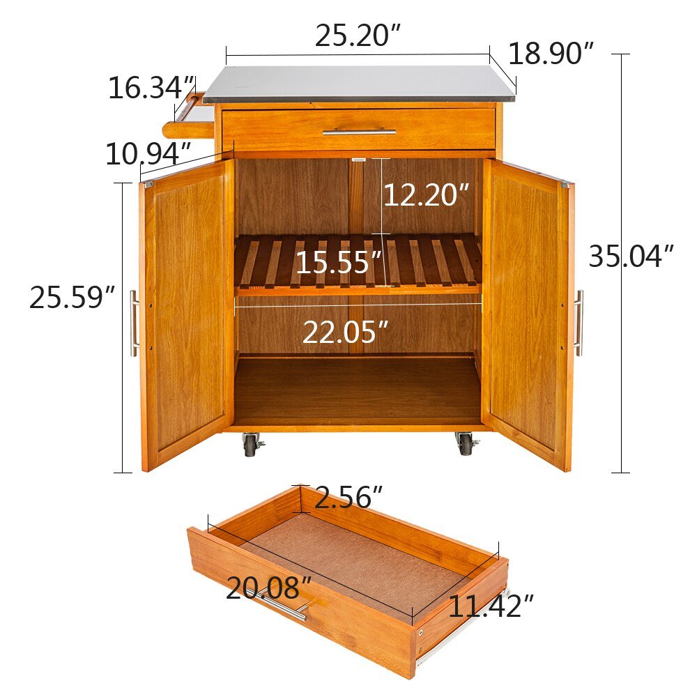 Moveable Kitchen Cart with Stainless Steel Top, 1 Drawer, and 1 Cabinet - Casatrail.com