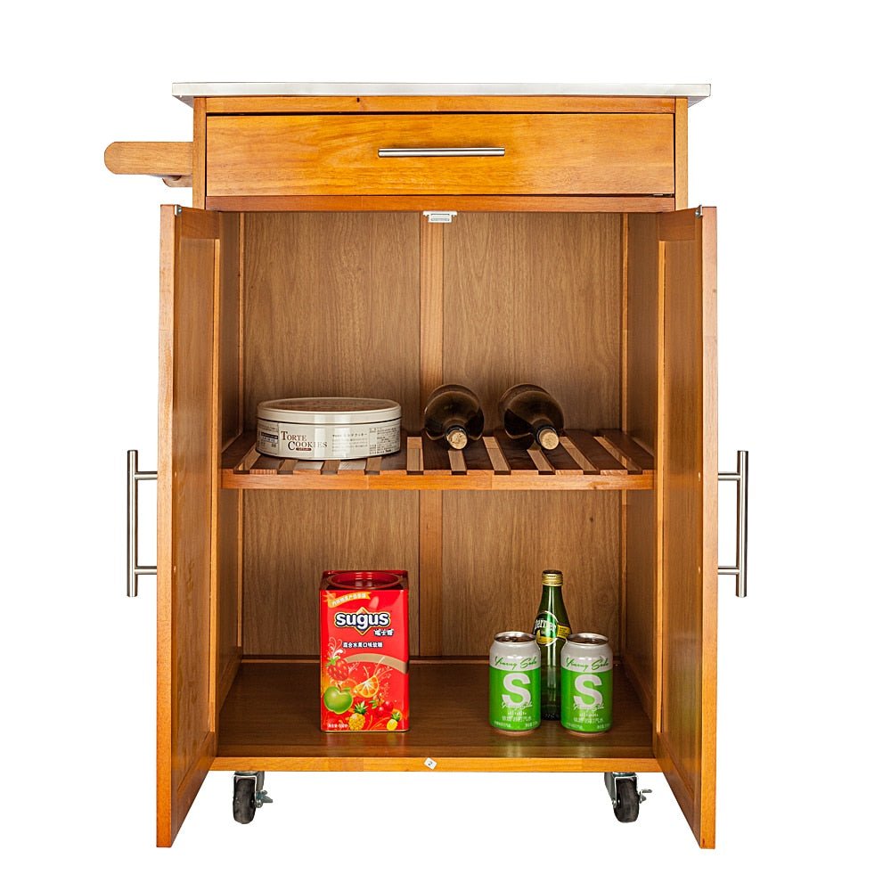 Moveable Kitchen Cart with Stainless Steel Top, 1 Drawer, and 1 Cabinet - Casatrail.com