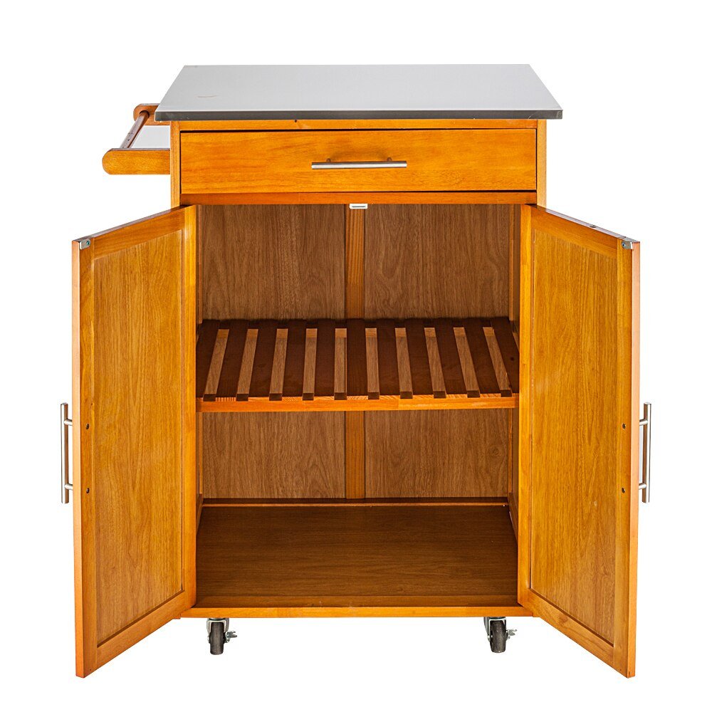 Moveable Kitchen Cart with Stainless Steel Top, 1 Drawer, and 1 Cabinet - Casatrail.com