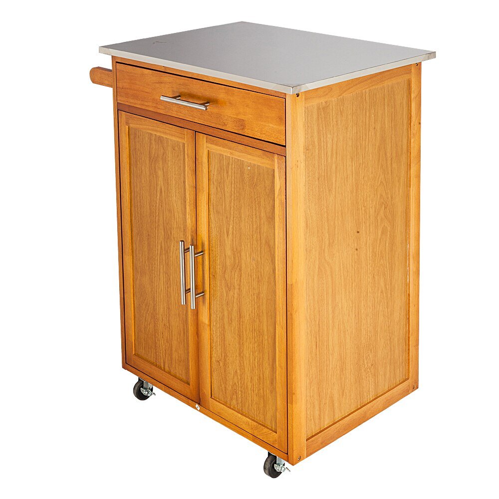 Moveable Kitchen Cart with Stainless Steel Top, 1 Drawer, and 1 Cabinet - Casatrail.com