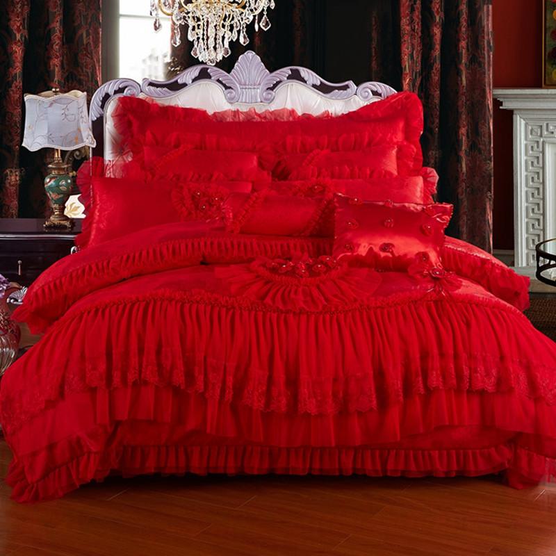 Multi Piece Lace Wedding Bedding Set in Cotton & Satin - Casatrail.com
