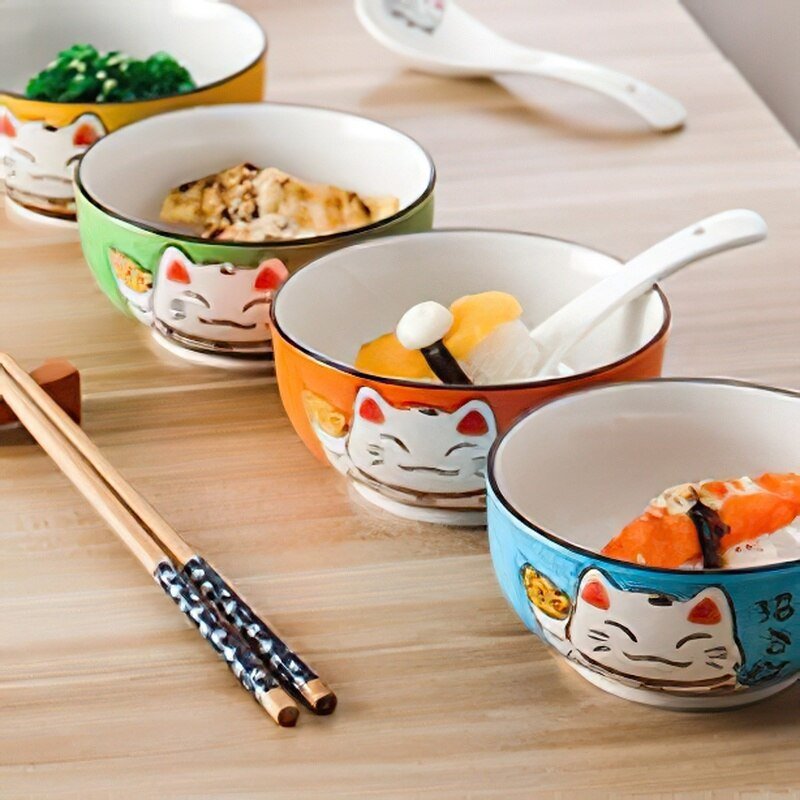 Multi - size Lucky Cat Ceramic Bowl - Casatrail.com