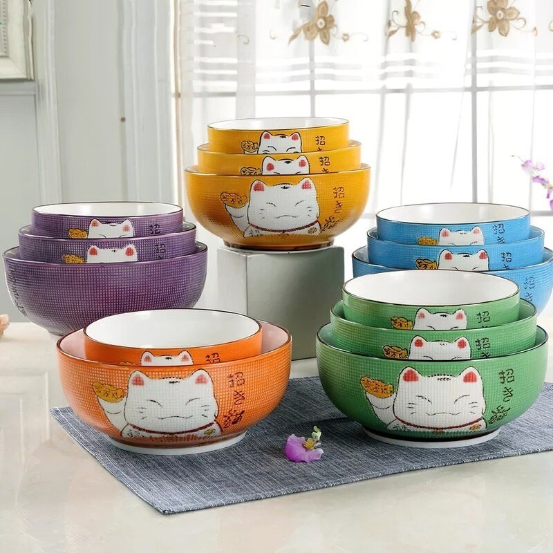 Multi - size Lucky Cat Ceramic Bowl - Casatrail.com