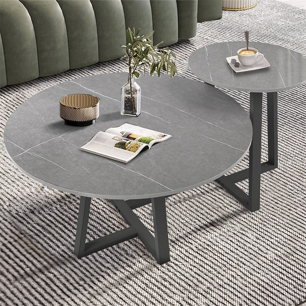 Nesting Set of 2 Modern Marble Coffee Tables - Casatrail.com