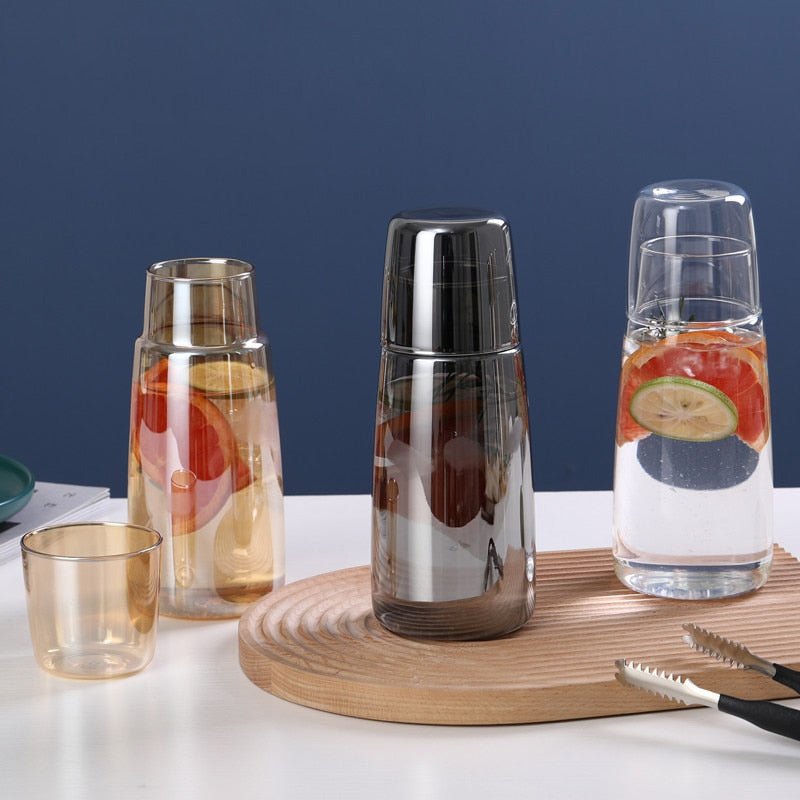 Night Water Carafe Set with Glass Cup - Clear Glass Pitcher for Bedroom/Nightstand - Casatrail.com