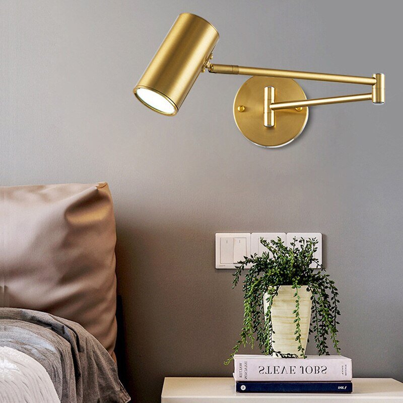 Nordic Golden Wall Lamp with Adjustable Long Arm for Bedroom - Casatrail.com