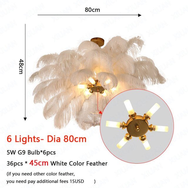 Nordic LED Pendant Light with White Feather Decoration - Casatrail.com