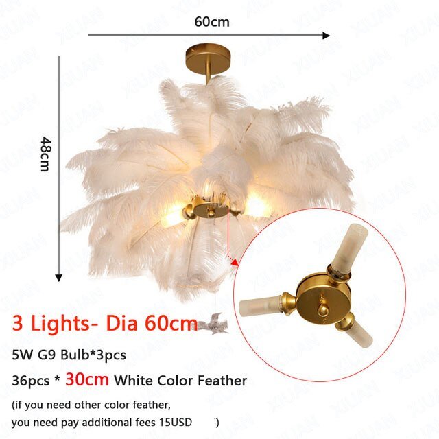 Nordic LED Pendant Light with White Feather Decoration - Casatrail.com