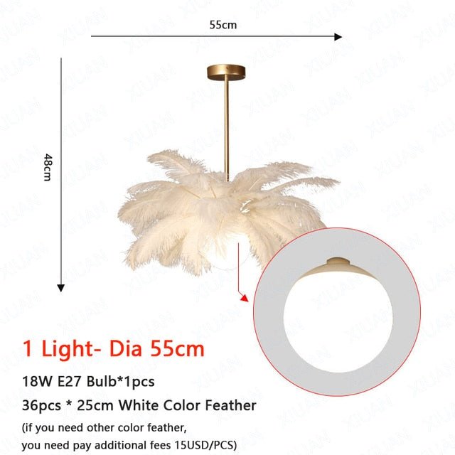 Nordic LED Pendant Light with White Feather Decoration - Casatrail.com