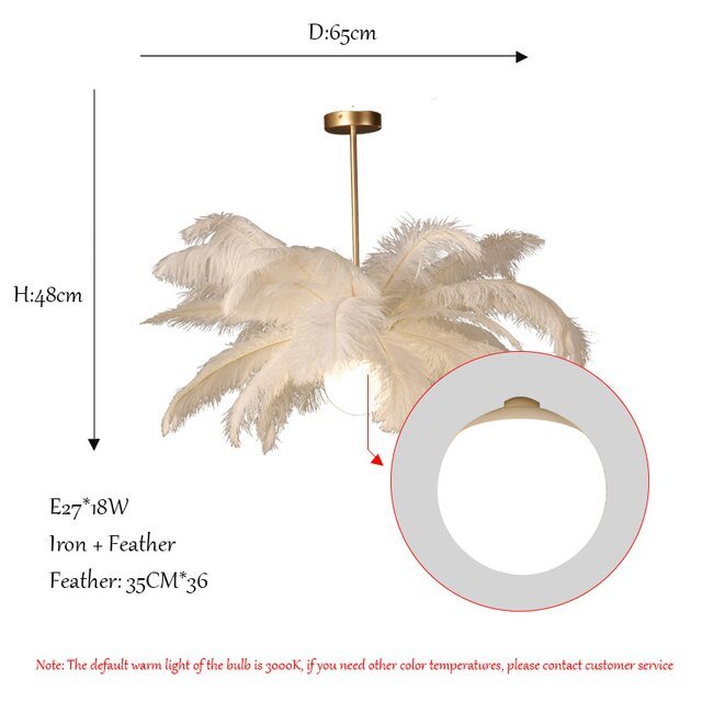 Nordic LED Pendant Light with White Feather Decoration - Casatrail.com