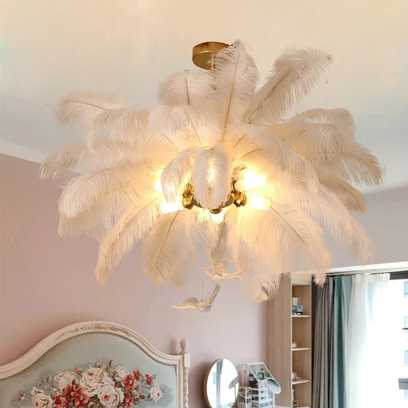 Nordic LED Pendant Light with White Feather Decoration - Casatrail.com