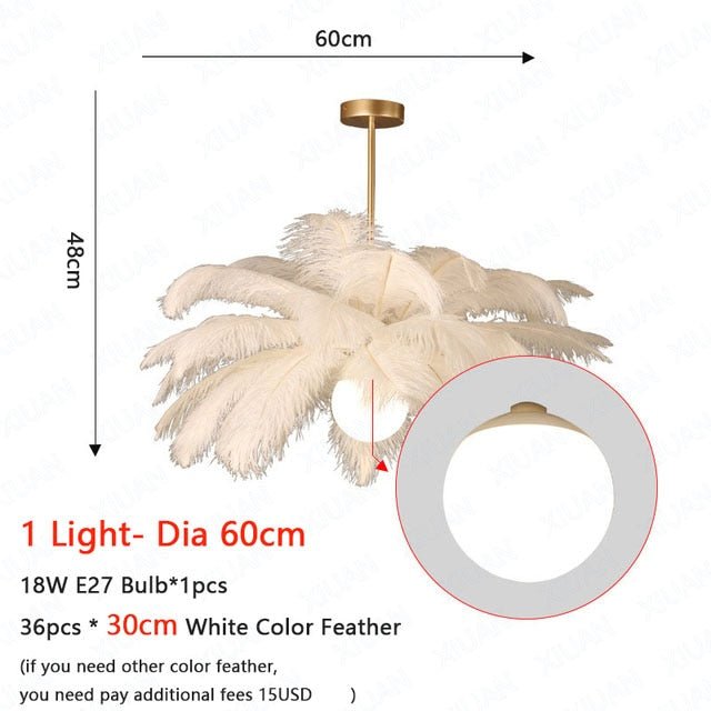 Nordic LED Pendant Light with White Feather Decoration - Casatrail.com