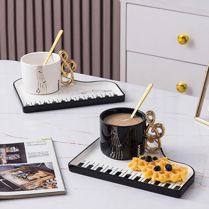 Nordic Piano Key Ceramic Coffee Cup with Spoon - Casatrail.com