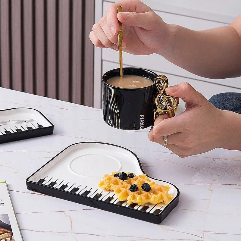 Nordic Piano Key Ceramic Coffee Cup with Spoon - Casatrail.com