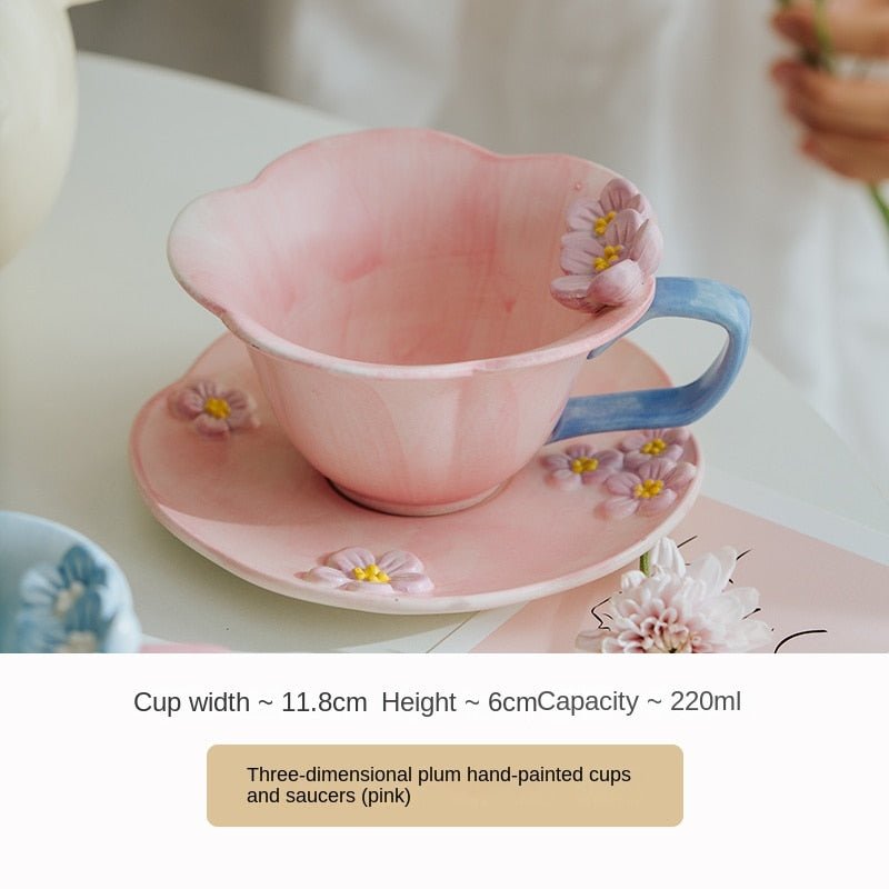 Nordic Relief Hand - painted Ceramic Plum Cup and Saucer Set - Casatrail.com