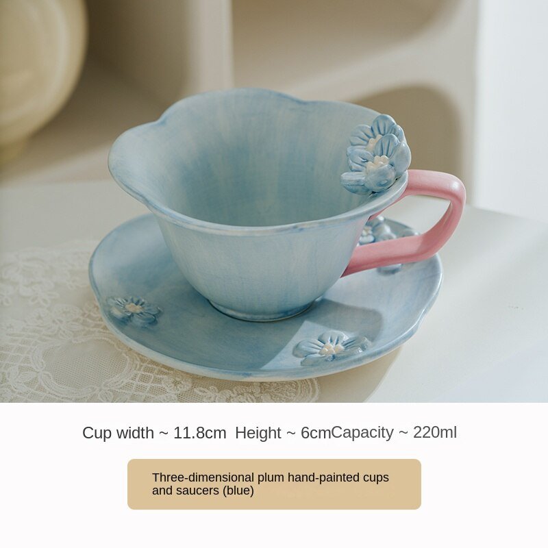 Nordic Relief Hand - painted Ceramic Plum Cup and Saucer Set - Casatrail.com