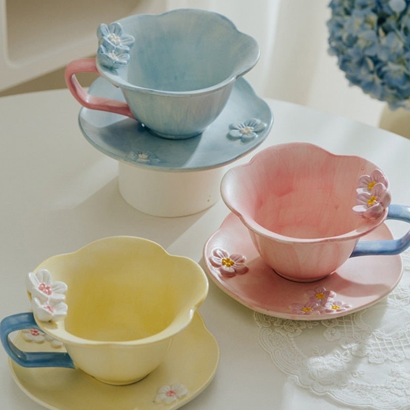 Nordic Relief Hand - painted Ceramic Plum Cup and Saucer Set - Casatrail.com