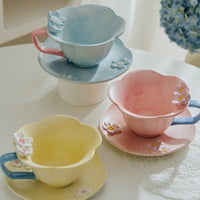 Thumbnail for Nordic Relief Hand - painted Ceramic Plum Cup and Saucer Set - Casatrail.com