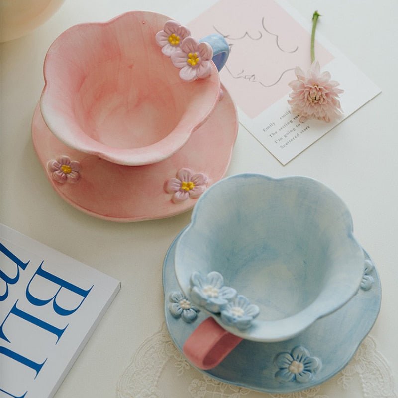 Nordic Relief Hand - painted Ceramic Plum Cup and Saucer Set - Casatrail.com