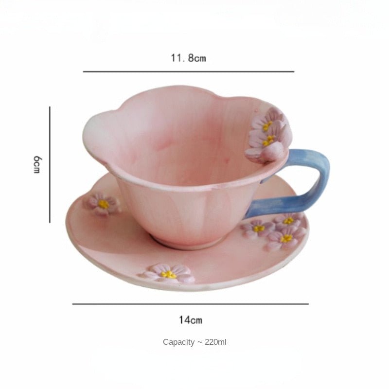 Nordic Relief Hand - painted Ceramic Plum Cup and Saucer Set - Casatrail.com