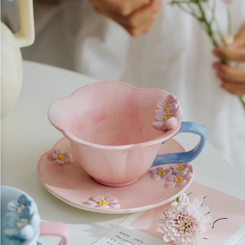 Nordic Relief Hand - painted Ceramic Plum Cup and Saucer Set - Casatrail.com