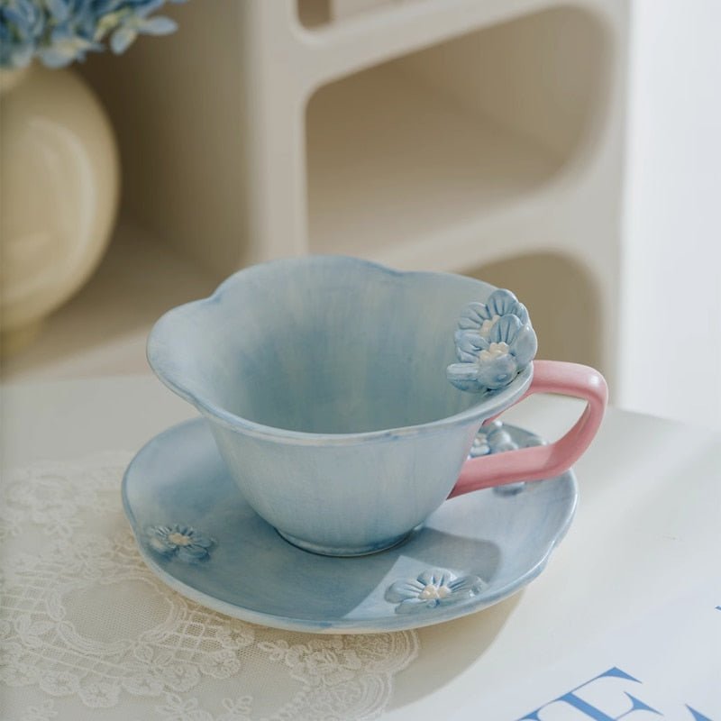 Nordic Relief Hand - painted Ceramic Plum Cup and Saucer Set - Casatrail.com