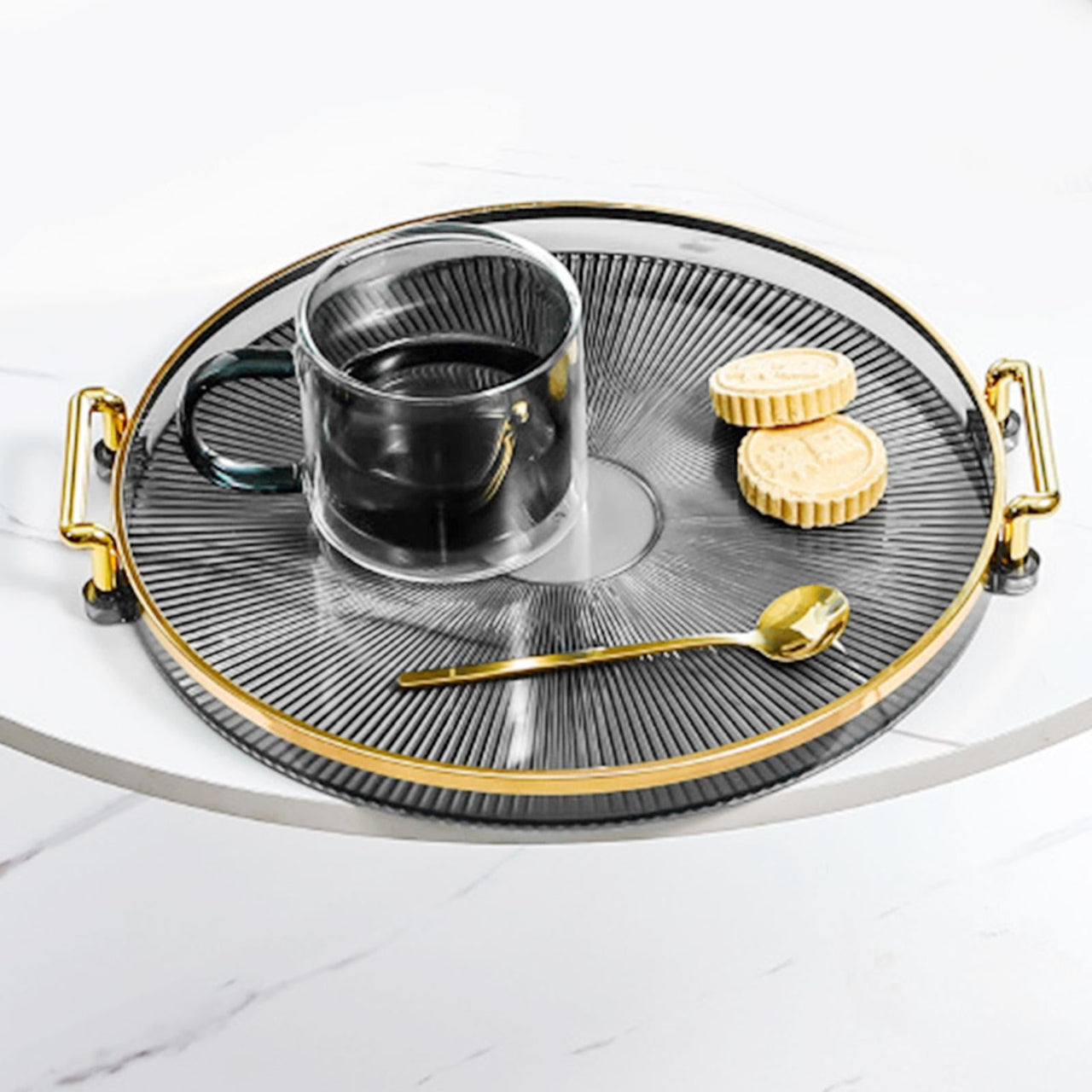 Nordic Style Round Serving Tray with Handles - Casatrail.com