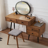 Thumbnail for Nordic Walnut Solid Wood Dressing Table with Vanity Mirror and Storage Drawers - Casatrail.com