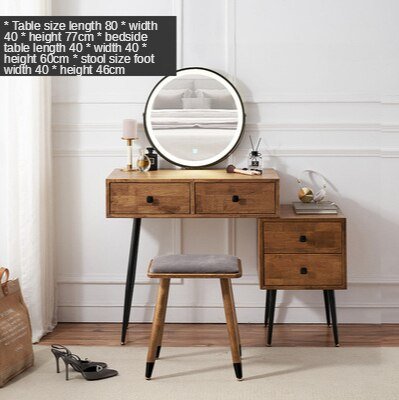 Nordic Walnut Solid Wood Dressing Table with Vanity Mirror and Storage Drawers - Casatrail.com