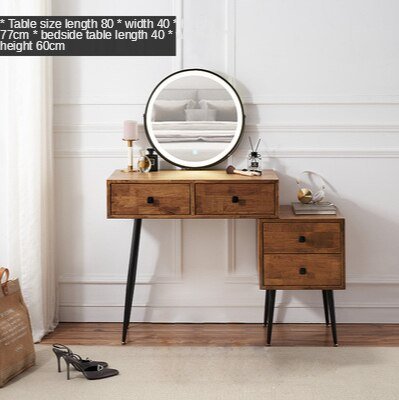 Nordic Walnut Solid Wood Dressing Table with Vanity Mirror and Storage Drawers - Casatrail.com