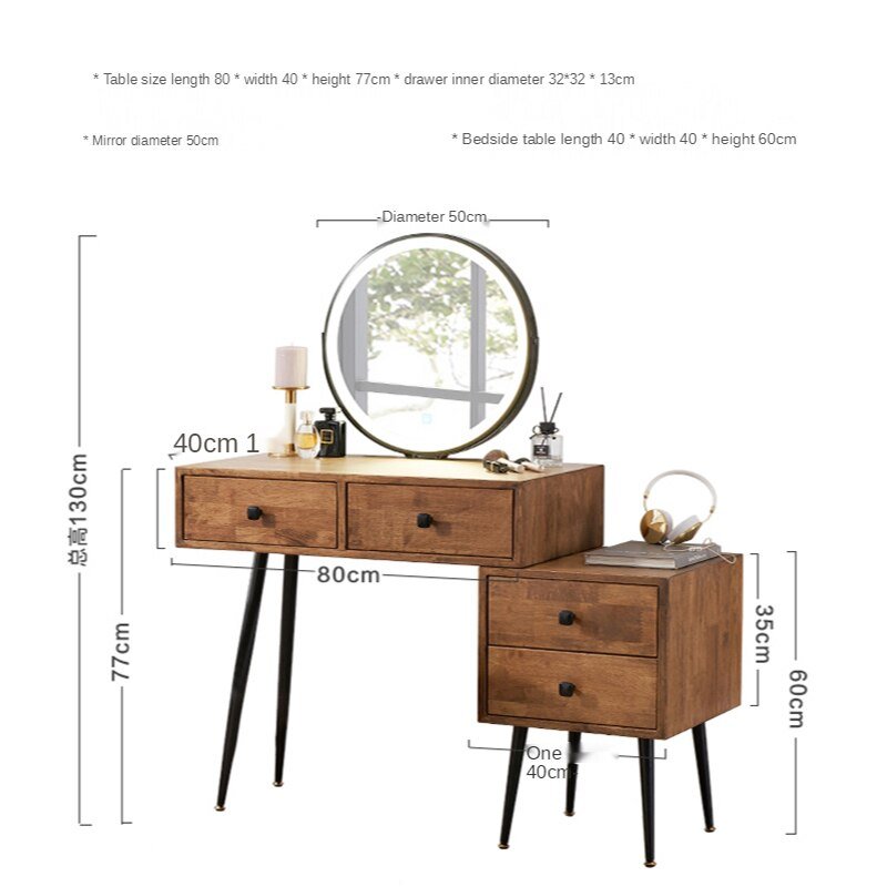 Nordic Walnut Solid Wood Dressing Table with Vanity Mirror and Storage Drawers - Casatrail.com