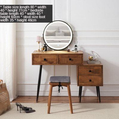 Nordic Walnut Solid Wood Dressing Table with Vanity Mirror and Storage Drawers - Casatrail.com