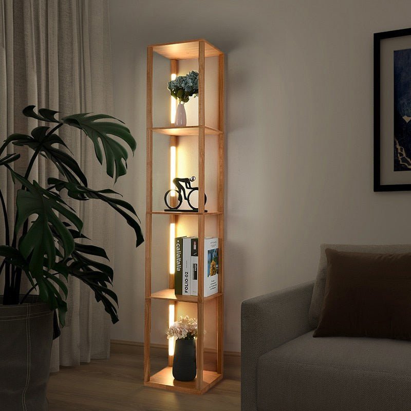 Nordic Wood LED Floor Lamp with Storage Shelf and Foot Switch - Casatrail.com