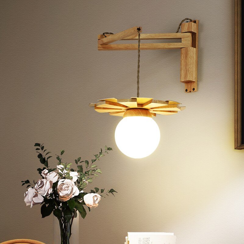 Nordic Wooden Hanging Wall Lamp with Swing Arm - Casatrail.com