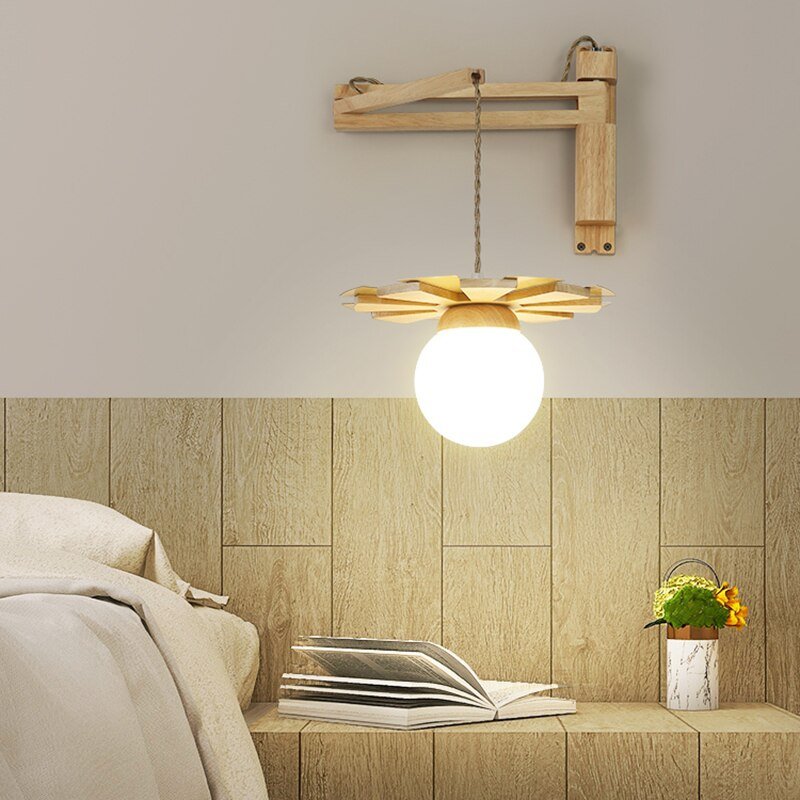 Nordic Wooden Hanging Wall Lamp with Swing Arm - Casatrail.com