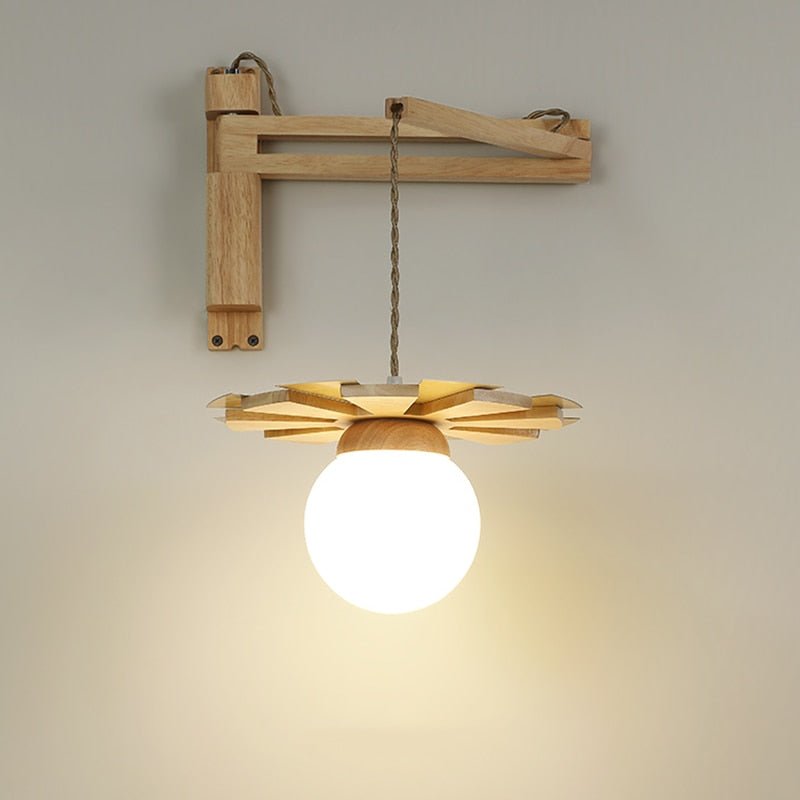 Nordic Wooden Hanging Wall Lamp with Swing Arm - Casatrail.com