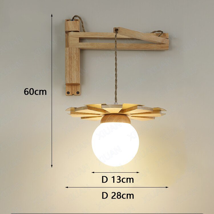 Nordic Wooden Hanging Wall Lamp with Swing Arm - Casatrail.com