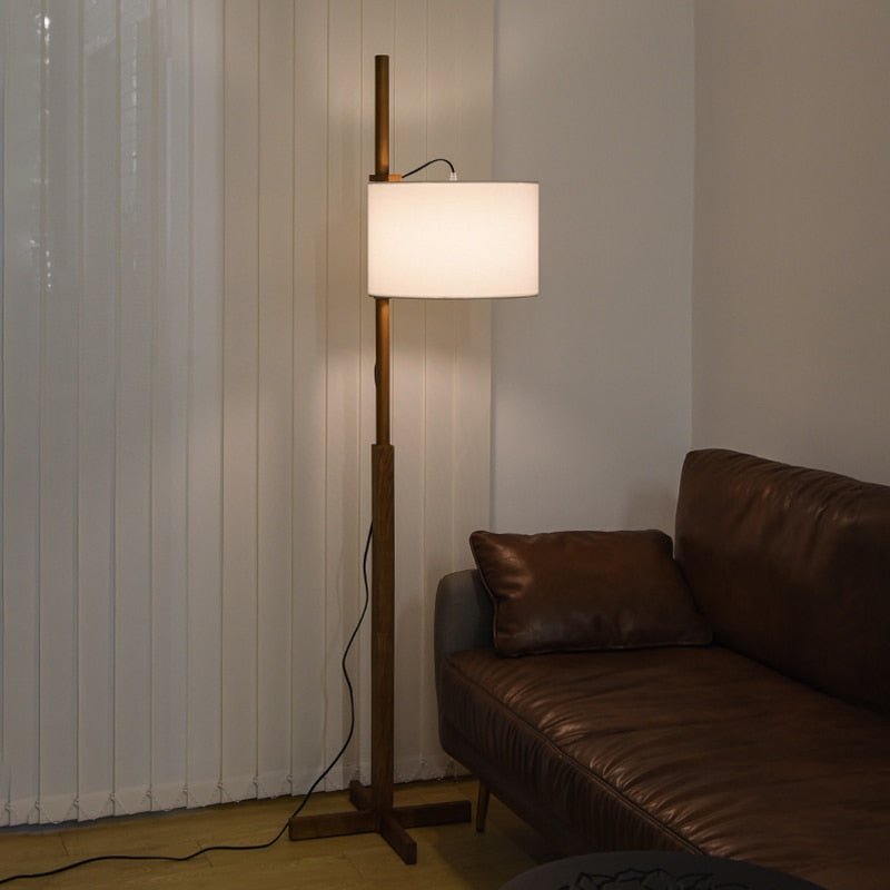Nordic Wooden LED Floor Lamp with Wabi Sabi Fabric Shade - Casatrail.com
