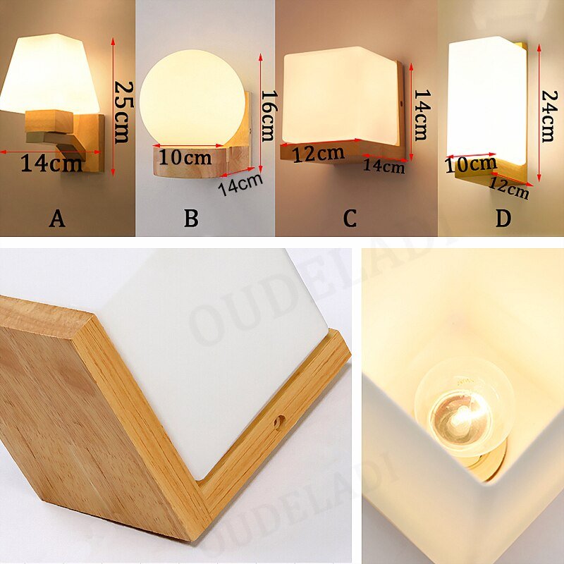 Nordic Wooden Sconce Wall Lights with Glass Lamp - Casatrail.com