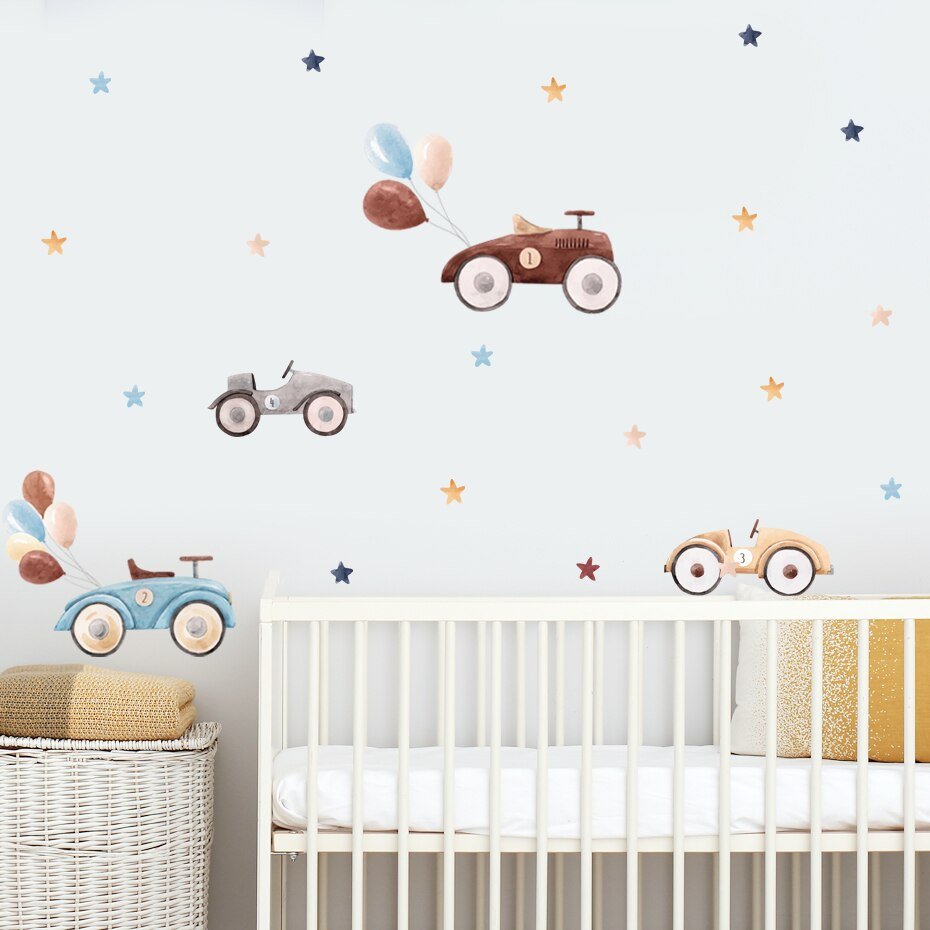 Nursery Wall Art - Cartoon Car Balloon Watercolor Poster - Casatrail.com