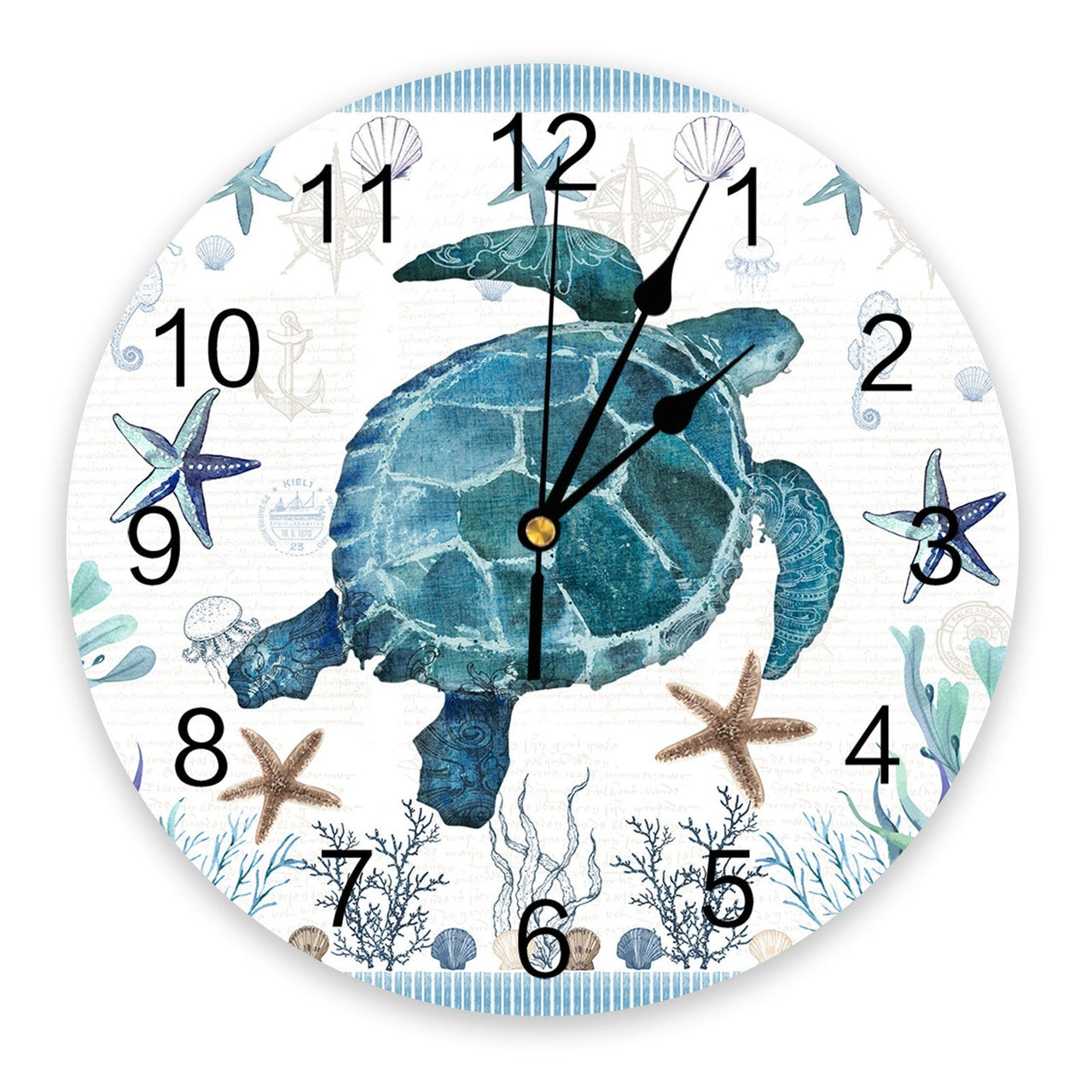 Ocean Stripes Seaweed Starfish Tortoise Wall Clock - Casatrail.com