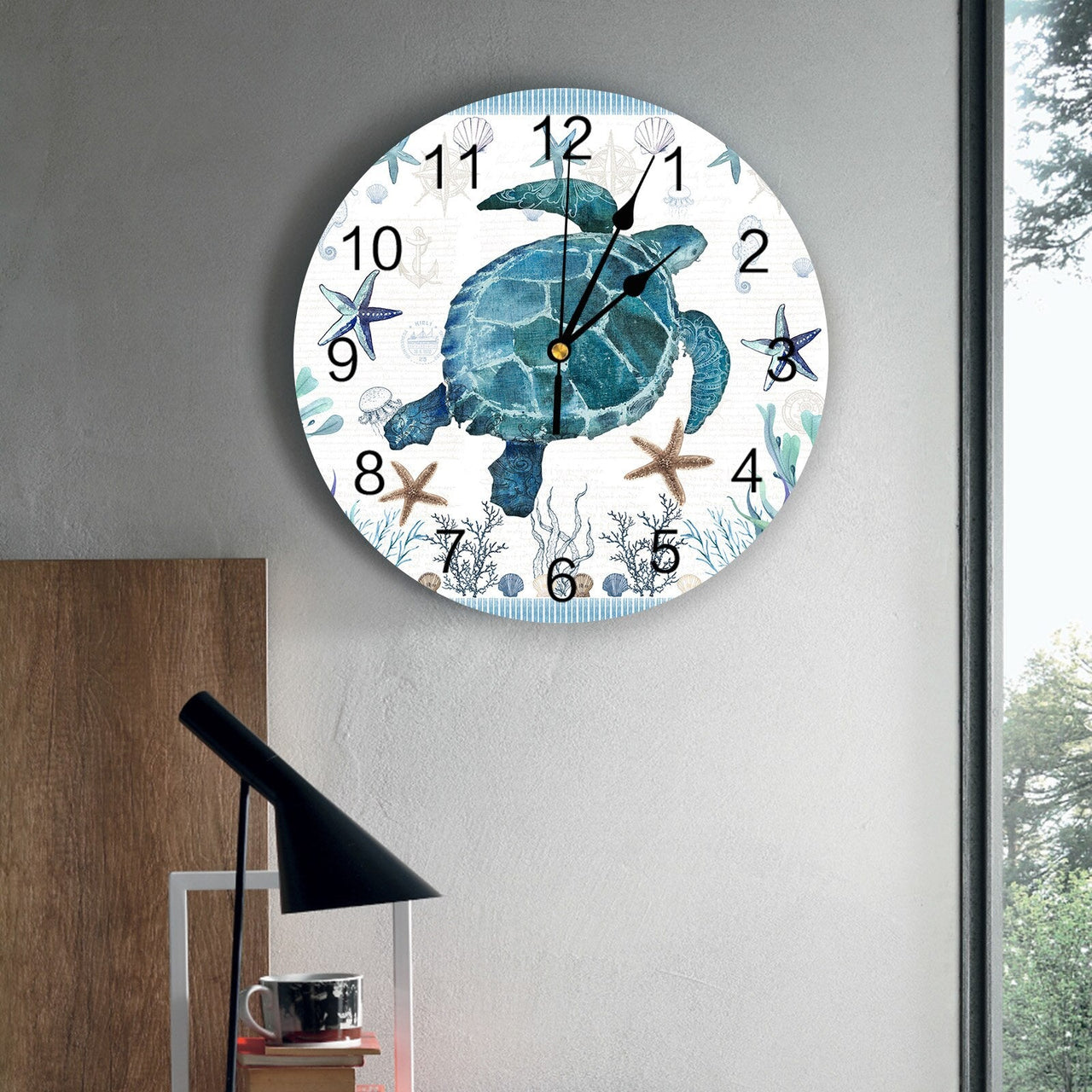 Ocean Stripes Seaweed Starfish Tortoise Wall Clock - Casatrail.com